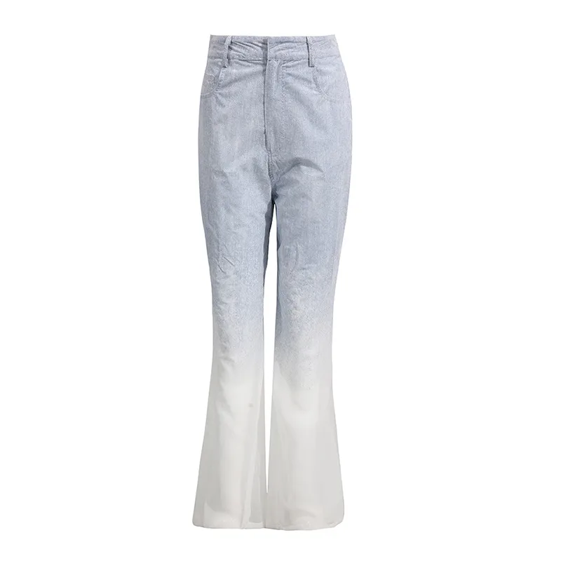 Fashionable Casual Gradient Denim Shirt High Waist Bell Bottom Pants Set Elegant Long Sleeve Women's Two Piece Set display picture 6