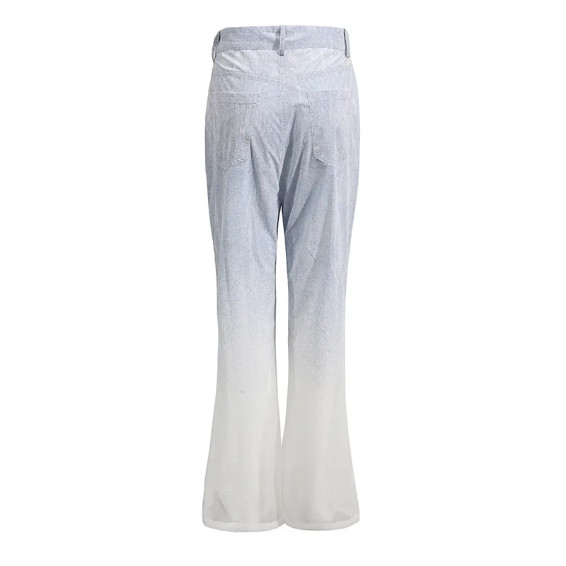 Fashionable Casual Gradient Denim Shirt High Waist Bell Bottom Pants Set Elegant Long Sleeve Women's Two Piece Set display picture 8