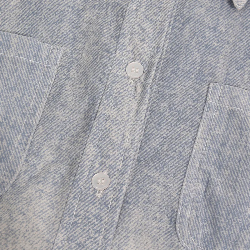 Fashionable Casual Gradient Denim Shirt High Waist Bell Bottom Pants Set Elegant Long Sleeve Women's Two Piece Set display picture 11