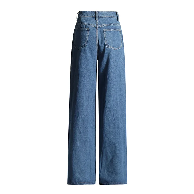 Fashionable High-Waist Hollow Heart-Shaped Women's Jeans Trendy Hollow Out Straight Leg Long Pants Comfortable Stretch Denim display picture 5
