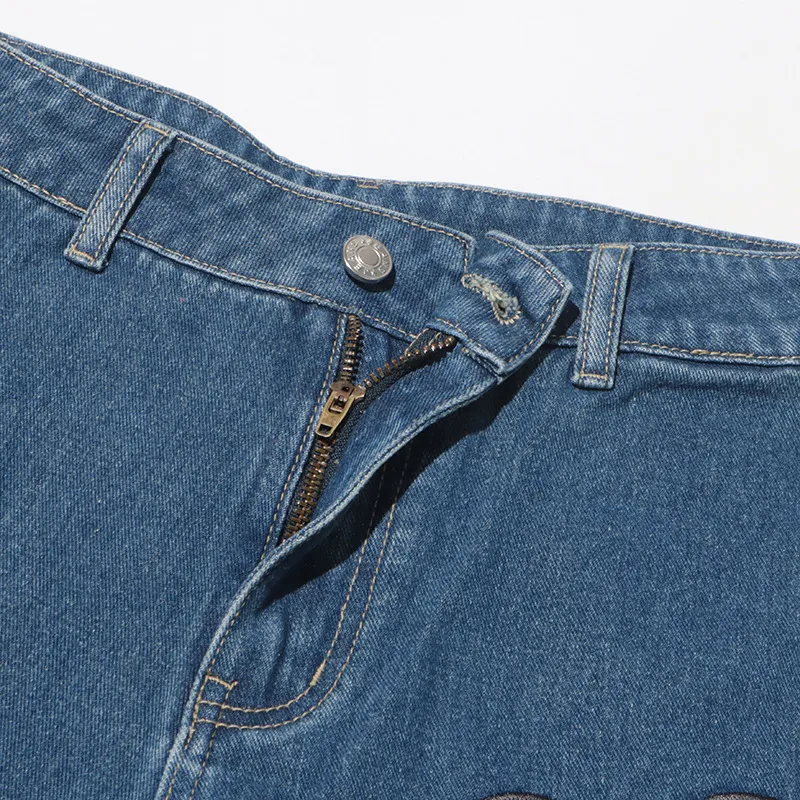 Fashionable High-Waist Hollow Heart-Shaped Women's Jeans Trendy Hollow Out Straight Leg Long Pants Comfortable Stretch Denim display picture 8