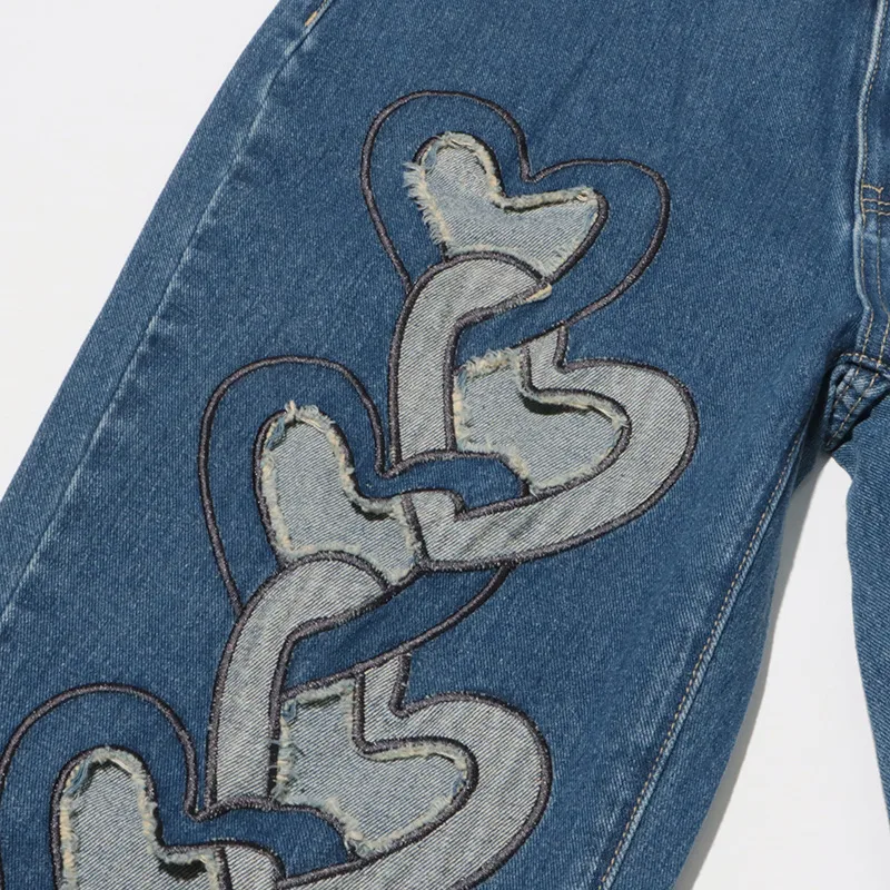 Fashionable High-Waist Hollow Heart-Shaped Women's Jeans Trendy Hollow Out Straight Leg Long Pants Comfortable Stretch Denim display picture 9