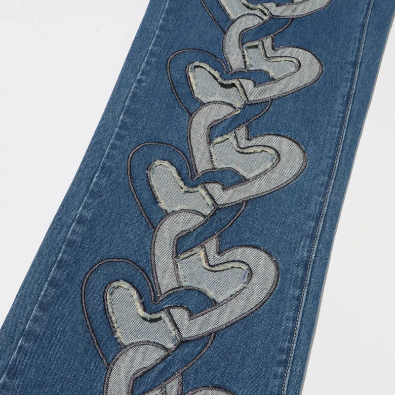 Fashionable High-Waist Hollow Heart-Shaped Women's Jeans Trendy Hollow Out Straight Leg Long Pants Comfortable Stretch Denim display picture 10