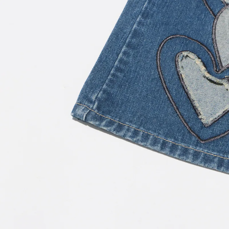 Fashionable High-Waist Hollow Heart-Shaped Women's Jeans Trendy Hollow Out Straight Leg Long Pants Comfortable Stretch Denim display picture 11