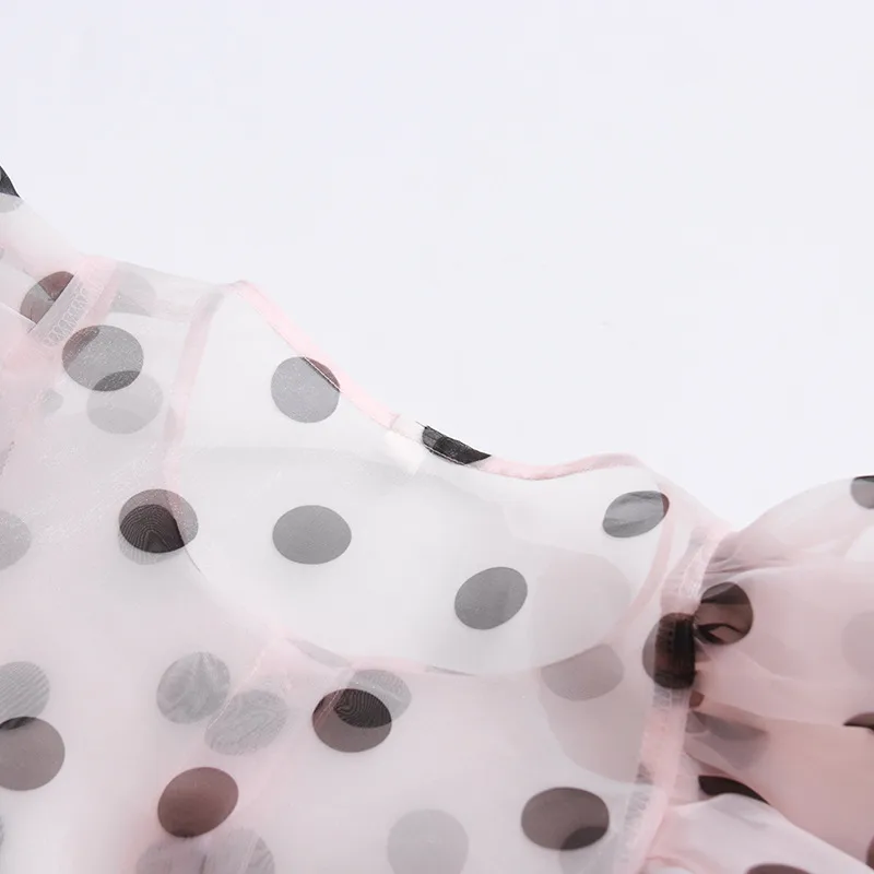 Women's Casual Fashionable Shirt Round Neck Long Sleeve Breathable Mesh Top Single Button Round Dot Pattern Comfortable Shirt display picture 15