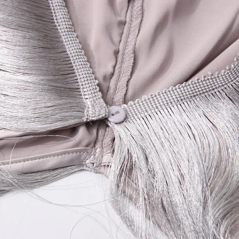 Sexy Asymmetric Hanging Neck Top Tassel Trim Sleeveless Pure Color High-End Feeling Vest Women's Trendy Clothing display picture 10
