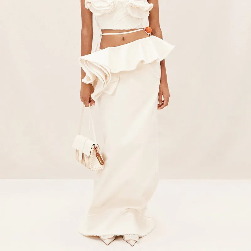 Elegant Long Ankle-Length Half Skirt Ladies Fashion Design Summer New Splicing Style Pure Color Versatile Skirts For Women display picture 2