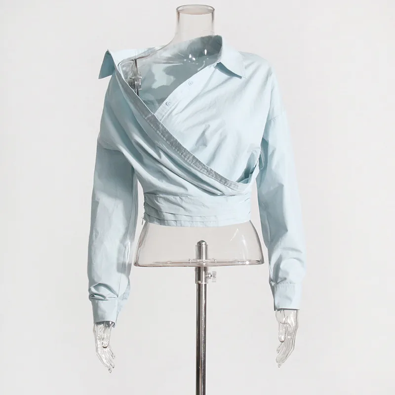 Fashionable Slim Fit Solid Color Simple Design Women's Shirt New 2025 Macaron Color Long Sleeve Short Casual Top display picture 3