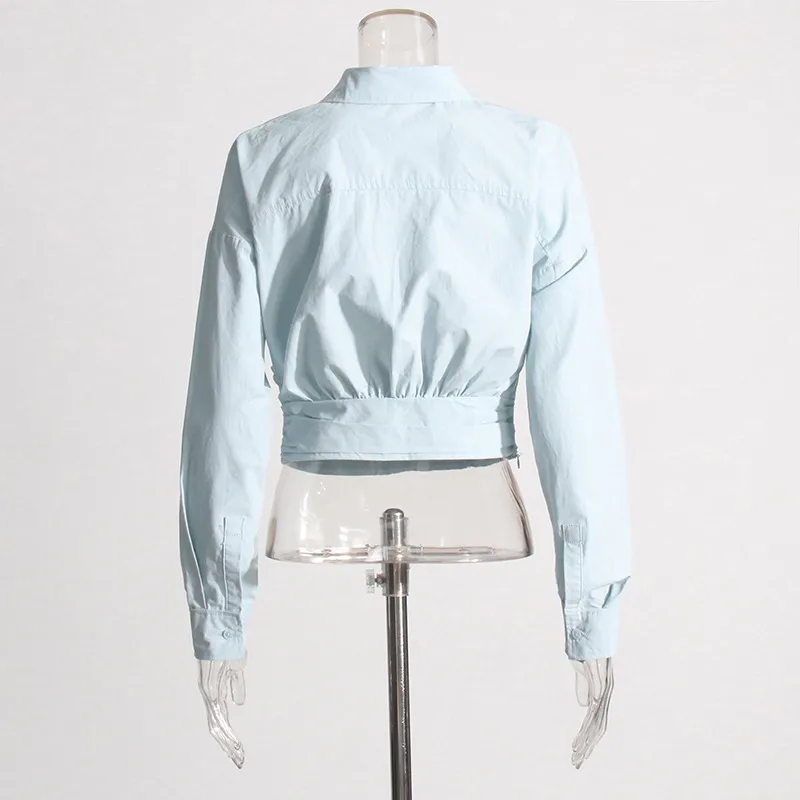 Fashionable Slim Fit Solid Color Simple Design Women's Shirt New 2025 Macaron Color Long Sleeve Short Casual Top display picture 5