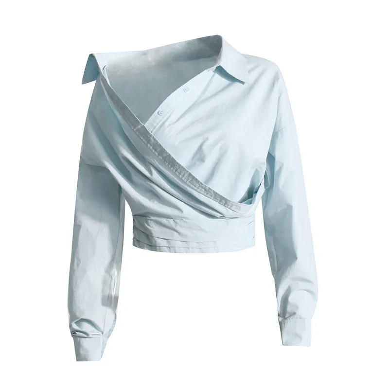 Fashionable Slim Fit Solid Color Simple Design Women's Shirt New 2025 Macaron Color Long Sleeve Short Casual Top display picture 6