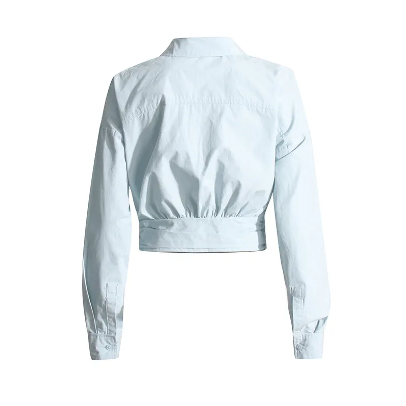 Fashionable Slim Fit Solid Color Simple Design Women's Shirt New 2025 Macaron Color Long Sleeve Short Casual Top display picture 7
