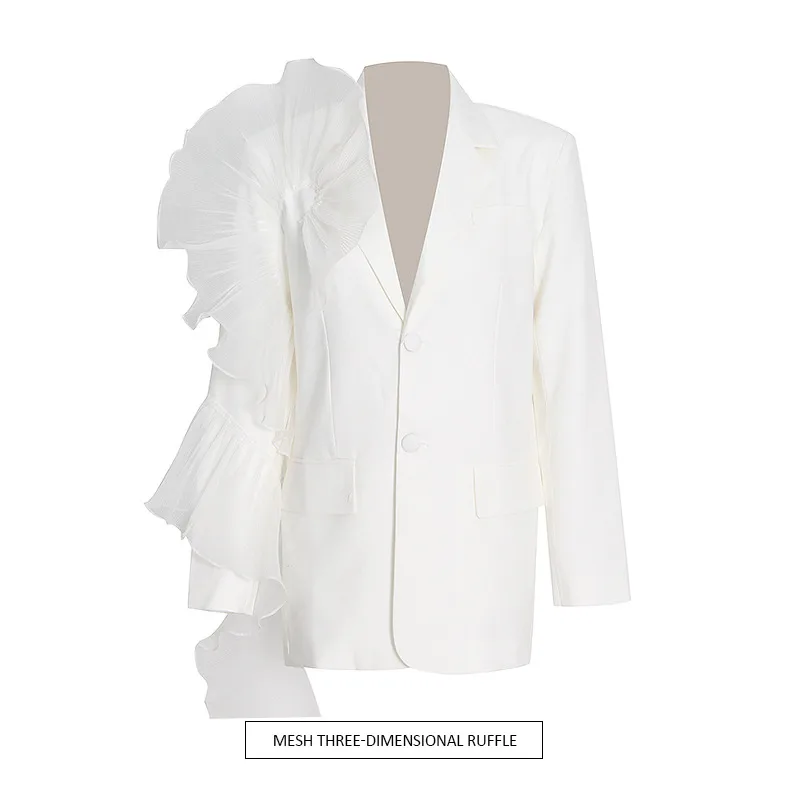 Casual Loose Women's Suit Jacket V-Neck Mesh Design Spring Summer Fashion New Long Sleeve Polyester Fiber Commute Style display picture 2