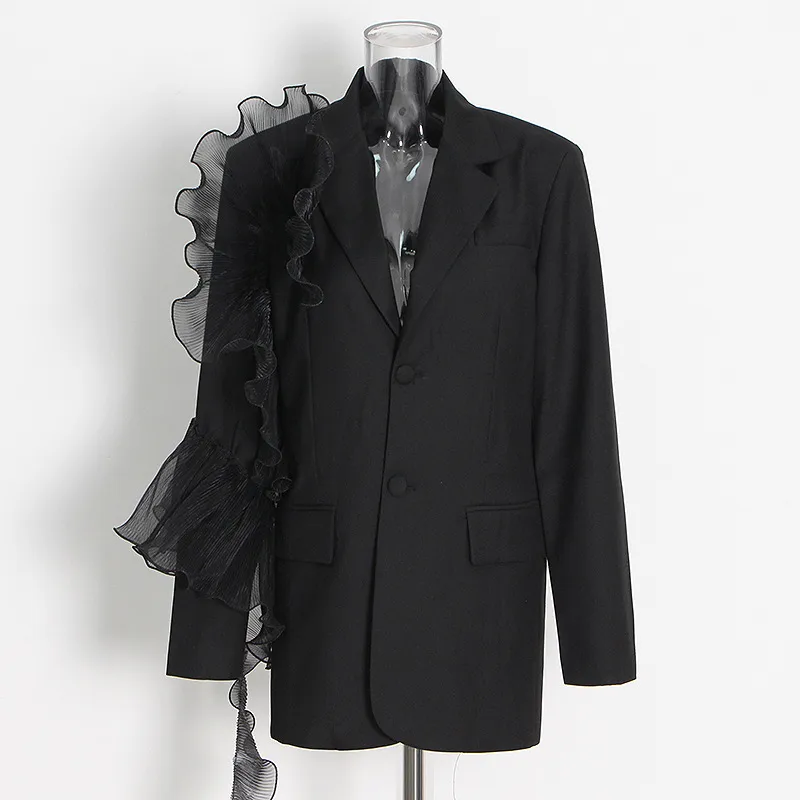 Casual Loose Women's Suit Jacket V-Neck Mesh Design Spring Summer Fashion New Long Sleeve Polyester Fiber Commute Style display picture 5