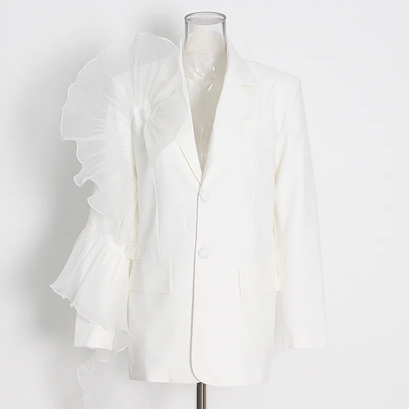 Casual Loose Women's Suit Jacket V-Neck Mesh Design Spring Summer Fashion New Long Sleeve Polyester Fiber Commute Style display picture 3