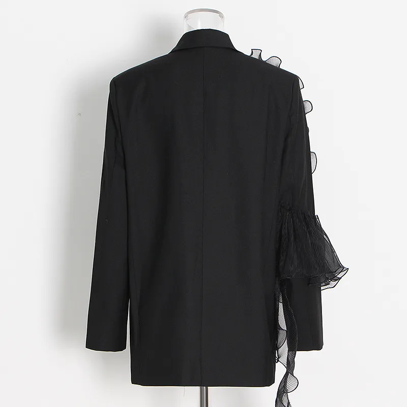 Casual Loose Women's Suit Jacket V-Neck Mesh Design Spring Summer Fashion New Long Sleeve Polyester Fiber Commute Style display picture 6