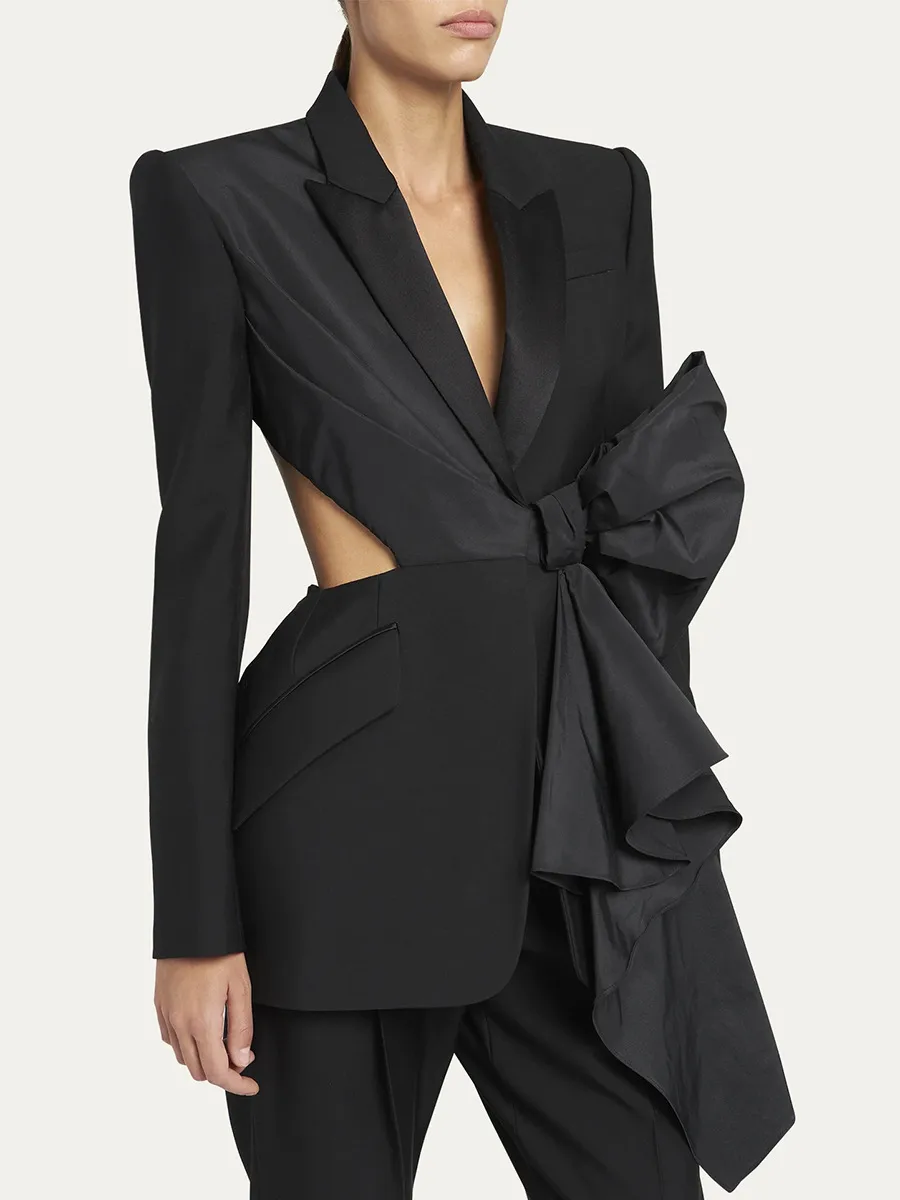 Elegant Butterfly Knot Design Slim Fit Women's Summer Style Cotton Polyester Suit Jacket Long Sleeve Elegant Fashion Outerwear display picture 2
