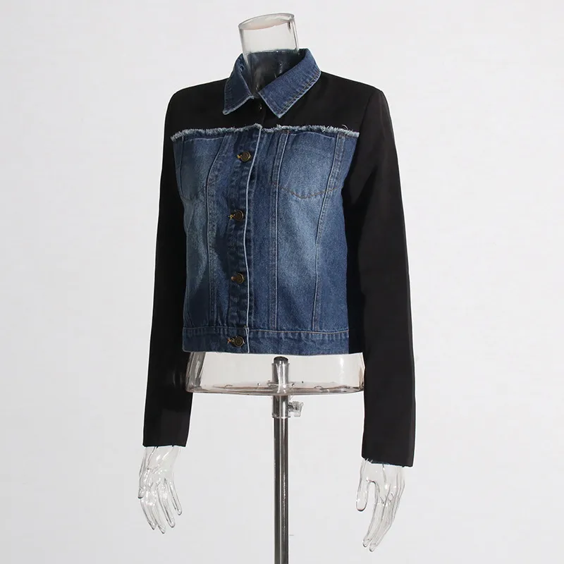 Casual Style Stitching Color Block Slim Fit Straight-Leg Denim Jacket Ladies Summer New Fashion Top Quality Coat display picture 4