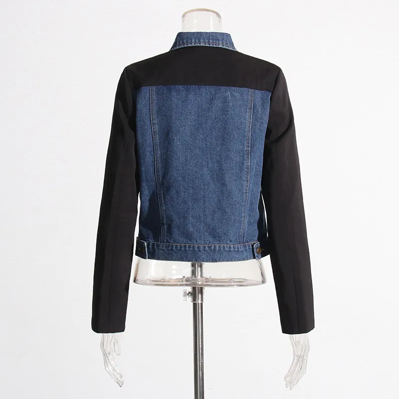 Casual Style Stitching Color Block Slim Fit Straight-Leg Denim Jacket Ladies Summer New Fashion Top Quality Coat display picture 5
