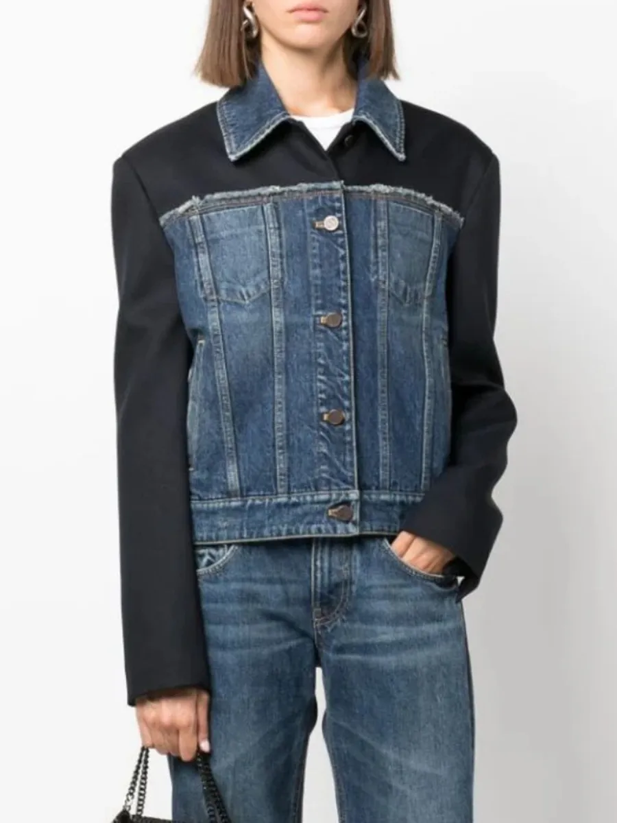 Casual Style Stitching Color Block Slim Fit Straight-Leg Denim Jacket Ladies Summer New Fashion Top Quality Coat display picture 2