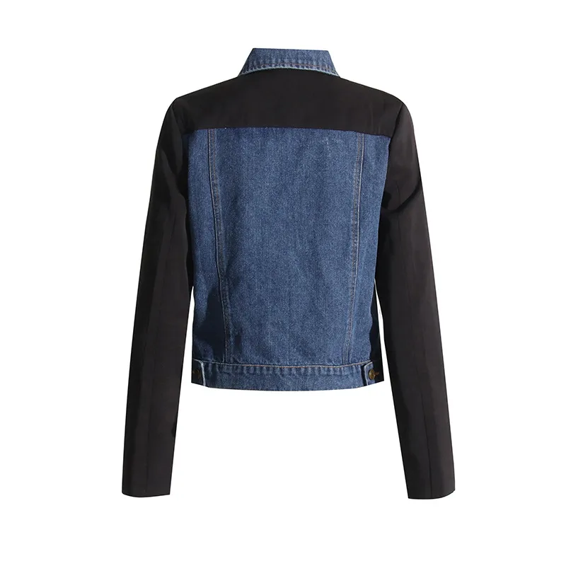 Casual Style Stitching Color Block Slim Fit Straight-Leg Denim Jacket Ladies Summer New Fashion Top Quality Coat display picture 7