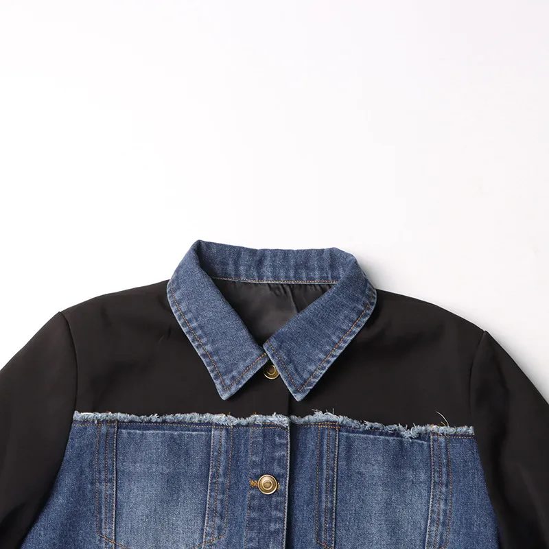 Casual Style Stitching Color Block Slim Fit Straight-Leg Denim Jacket Ladies Summer New Fashion Top Quality Coat display picture 8