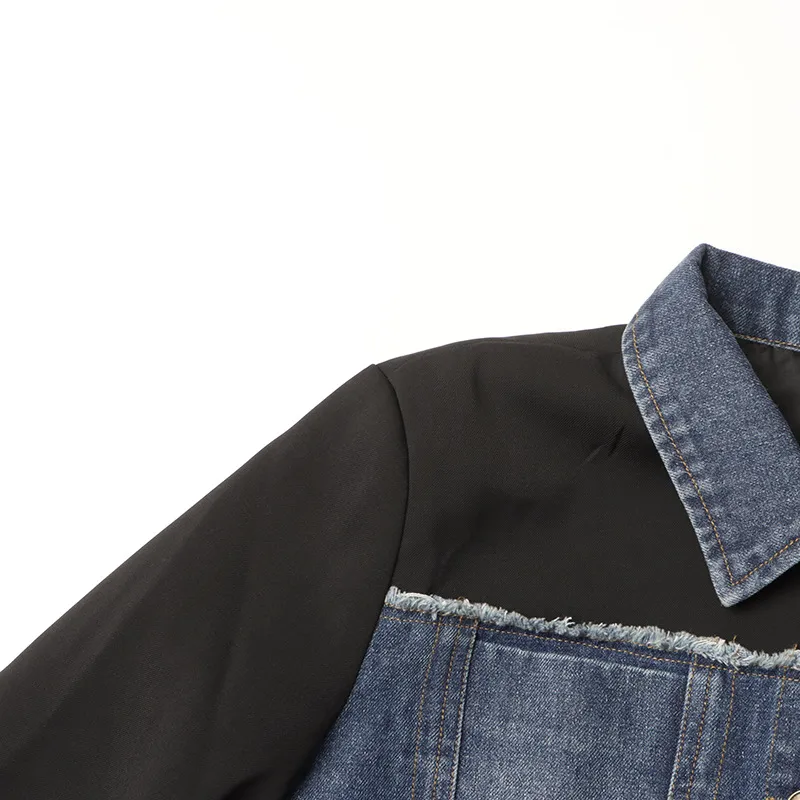 Casual Style Stitching Color Block Slim Fit Straight-Leg Denim Jacket Ladies Summer New Fashion Top Quality Coat display picture 9