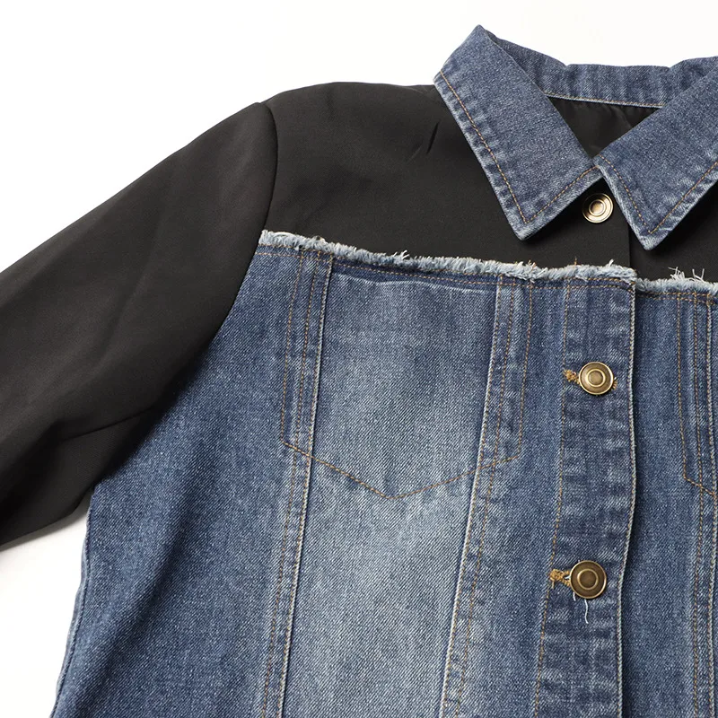 Casual Style Stitching Color Block Slim Fit Straight-Leg Denim Jacket Ladies Summer New Fashion Top Quality Coat display picture 10