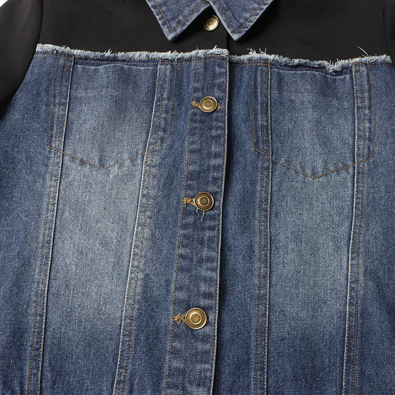Casual Style Stitching Color Block Slim Fit Straight-Leg Denim Jacket Ladies Summer New Fashion Top Quality Coat display picture 11