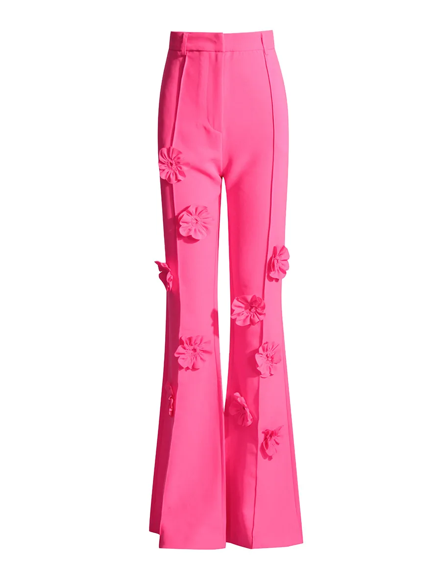 Comfortable Wide Leg Women's Pants Floral Design 3D High Waist European Style Casual Trousers Loose Fit Fashionable Long Trousers display picture 3