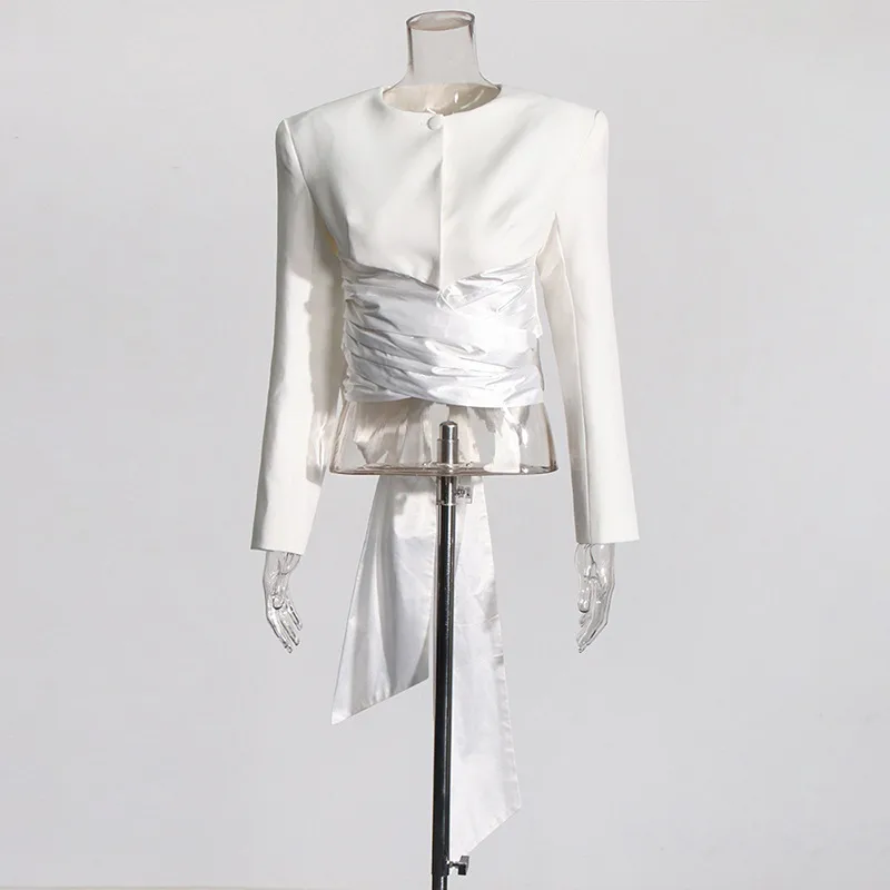 Elegant Slim Fit Cardigan Top Women's Fashion Design Belt Short Coat Spring Summer Pure Color Long Sleeve Button Front display picture 3