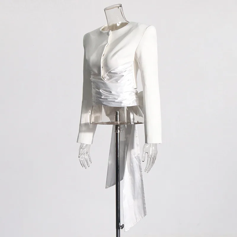 Elegant Slim Fit Cardigan Top Women's Fashion Design Belt Short Coat Spring Summer Pure Color Long Sleeve Button Front display picture 4