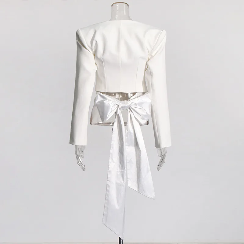 Elegant Slim Fit Cardigan Top Women's Fashion Design Belt Short Coat Spring Summer Pure Color Long Sleeve Button Front display picture 5
