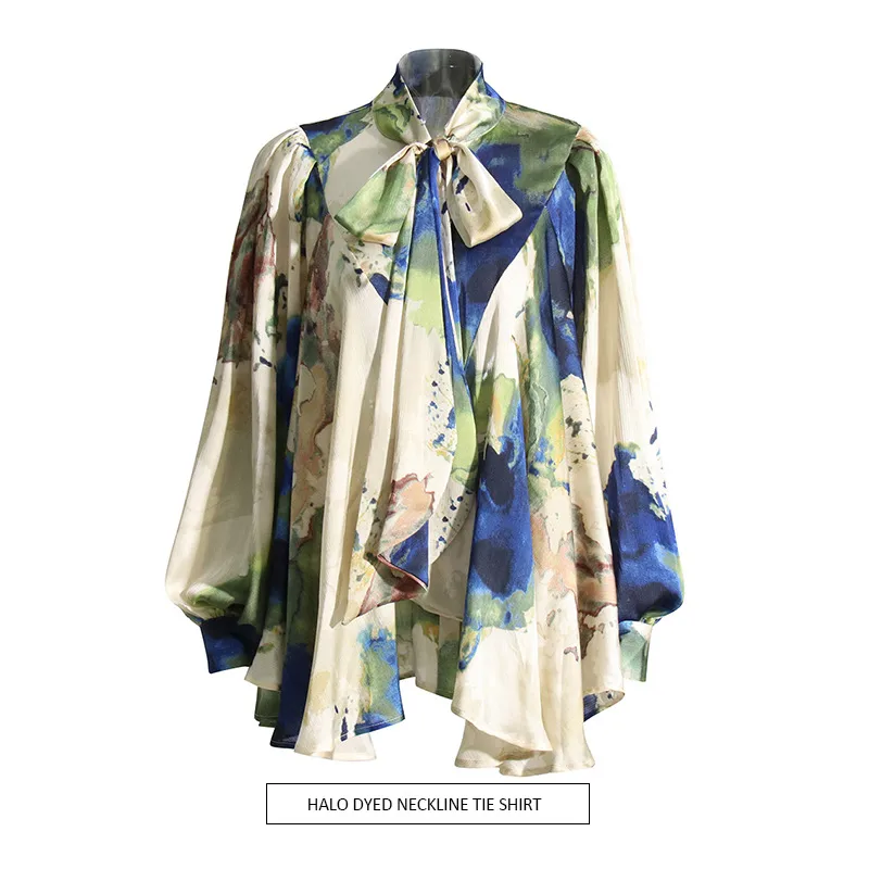 Elegant French Style Long Sleeve Women's Shirt Bow Tie Loose Fit Urban Fashion Commute Shirt Plant Floral Pattern Polyester Lyocell display picture 2