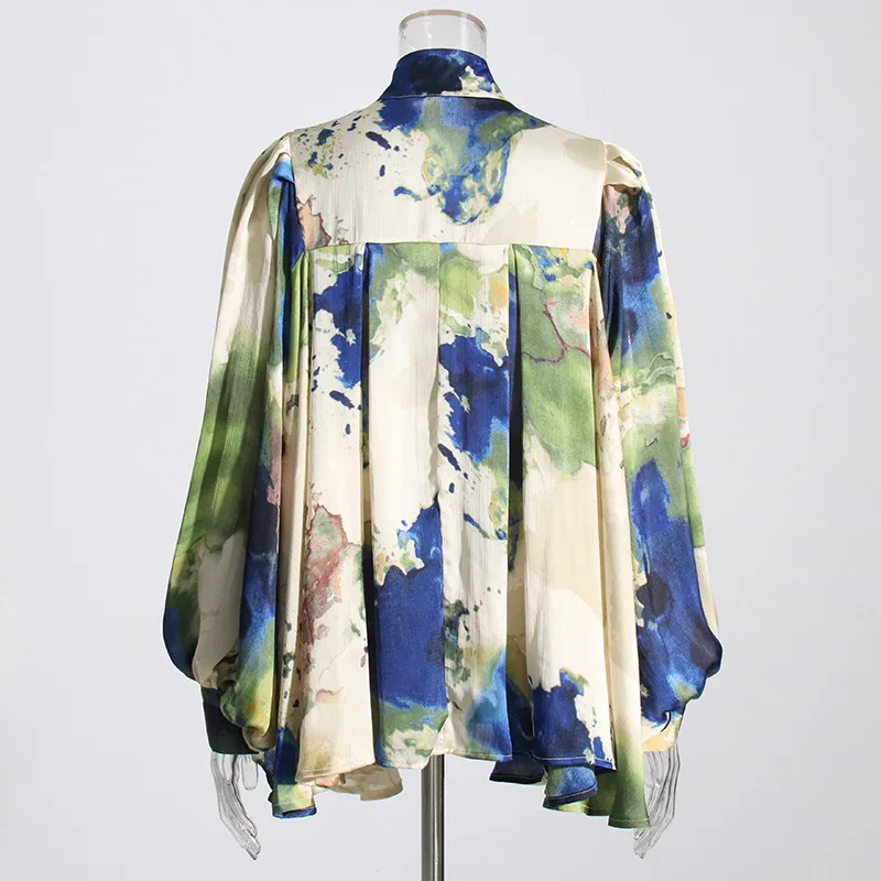 Elegant French Style Long Sleeve Women's Shirt Bow Tie Loose Fit Urban Fashion Commute Shirt Plant Floral Pattern Polyester Lyocell display picture 4