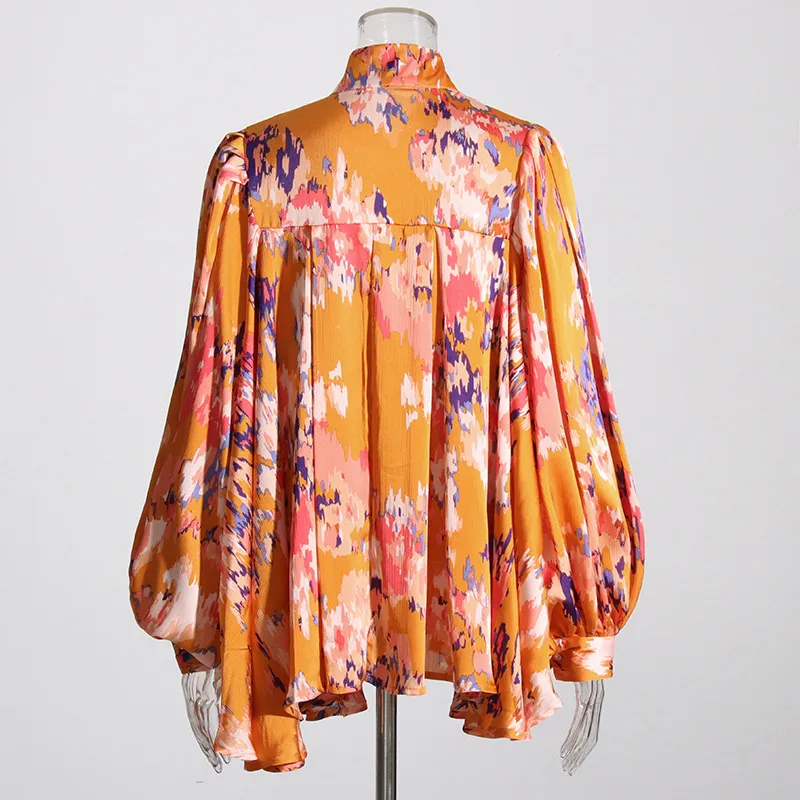 Elegant French Style Long Sleeve Women's Shirt Bow Tie Loose Fit Urban Fashion Commute Shirt Plant Floral Pattern Polyester Lyocell display picture 6