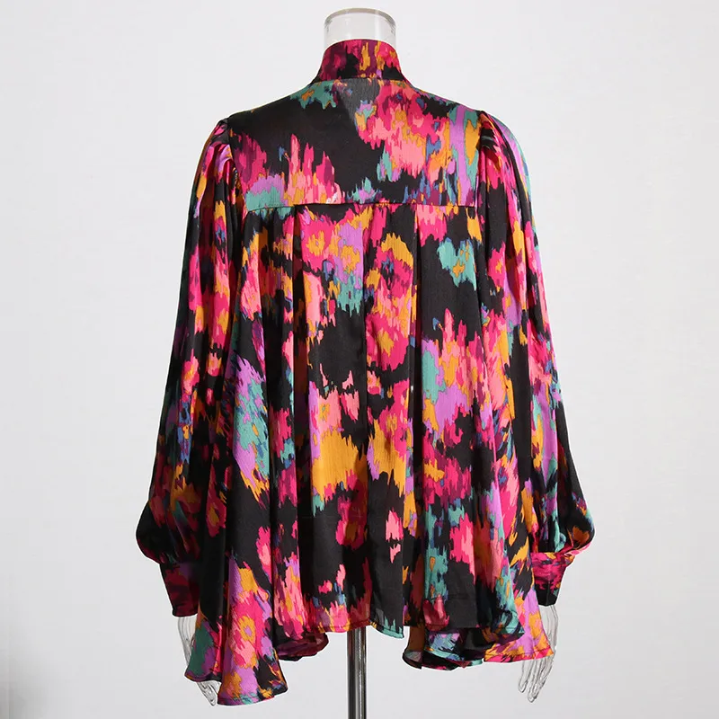 Elegant French Style Long Sleeve Women's Shirt Bow Tie Loose Fit Urban Fashion Commute Shirt Plant Floral Pattern Polyester Lyocell display picture 8
