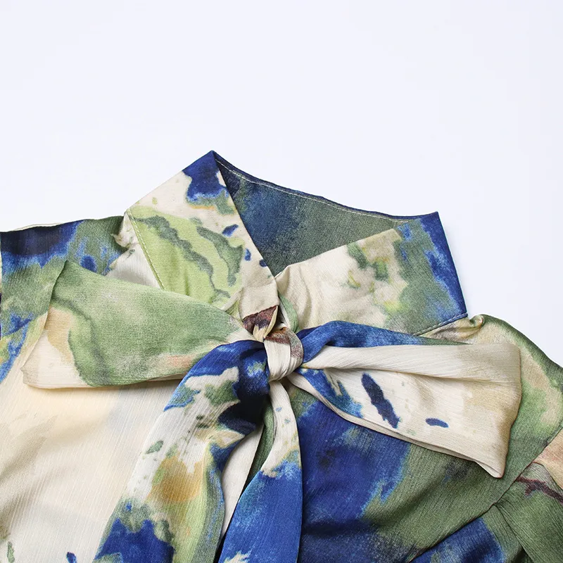 Elegant French Style Long Sleeve Women's Shirt Bow Tie Loose Fit Urban Fashion Commute Shirt Plant Floral Pattern Polyester Lyocell display picture 11