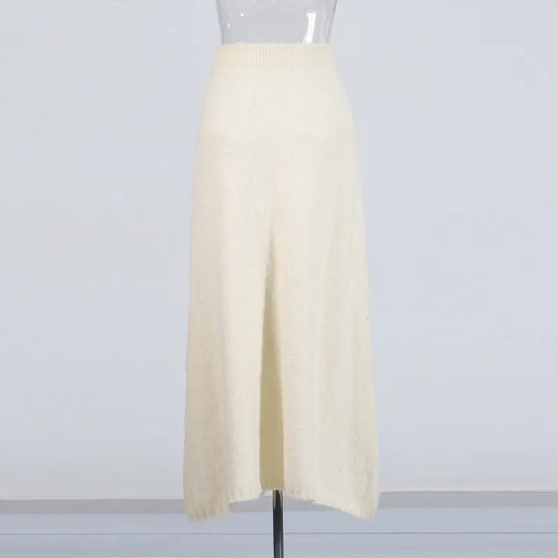 Fashionable Casual Knitted Set Women's V-neck Open Cardigan Plus Gentle Solid Color Mini Skirt Two-piece Trendy Cotton Polyester Clothing display picture 9