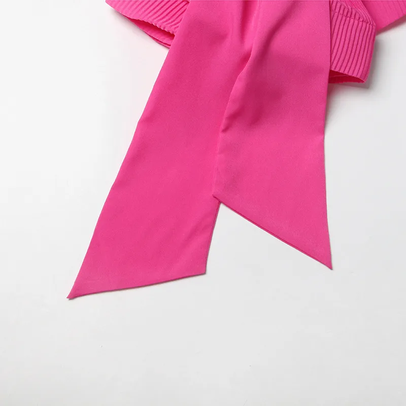 Elegant Long Sleeve Chiffon Shirt With Belt Slim Fit Deep V Neck Bubble Sleeve New Fashion 2025 Ladies Business Casual Top display picture 21