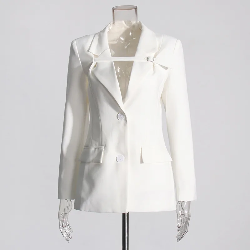 Slim Fit Solid Color Suit Coat Women New Style Casual Long Sleeve Button Design Belt Design Splicing Coat display picture 3
