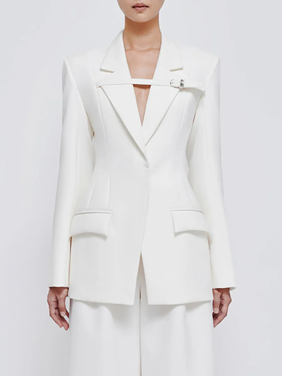 Slim Fit Solid Color Suit Coat Women New Style Casual Long Sleeve Button Design Belt Design Splicing Coat display picture 2