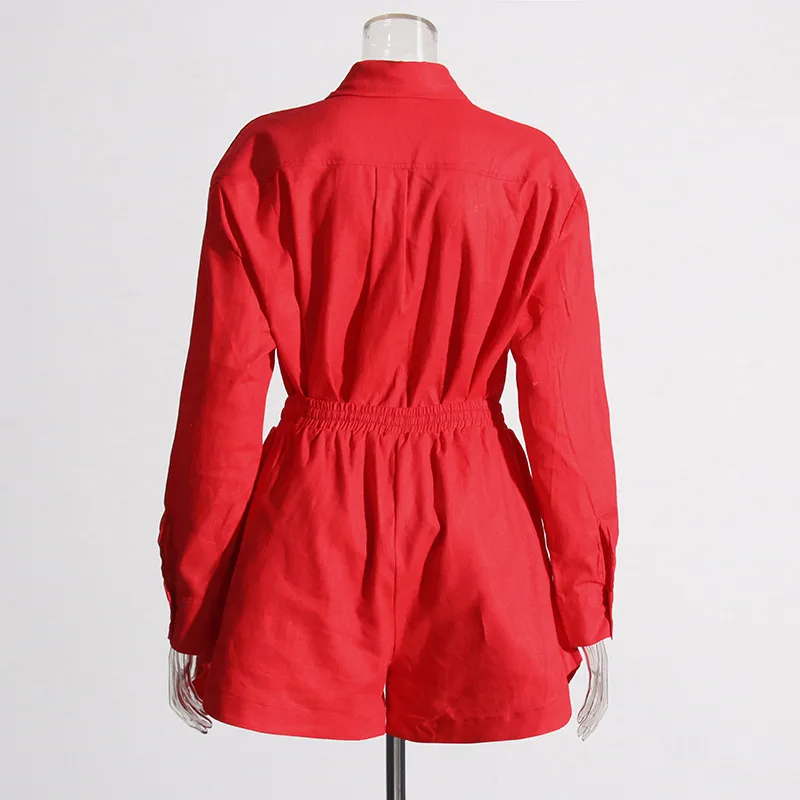 Fashionable Minimalist Ladies Casual Shirt And Shorts Set High Waist Shorts Two Piece Set Pure Color Collar Button Detail display picture 4