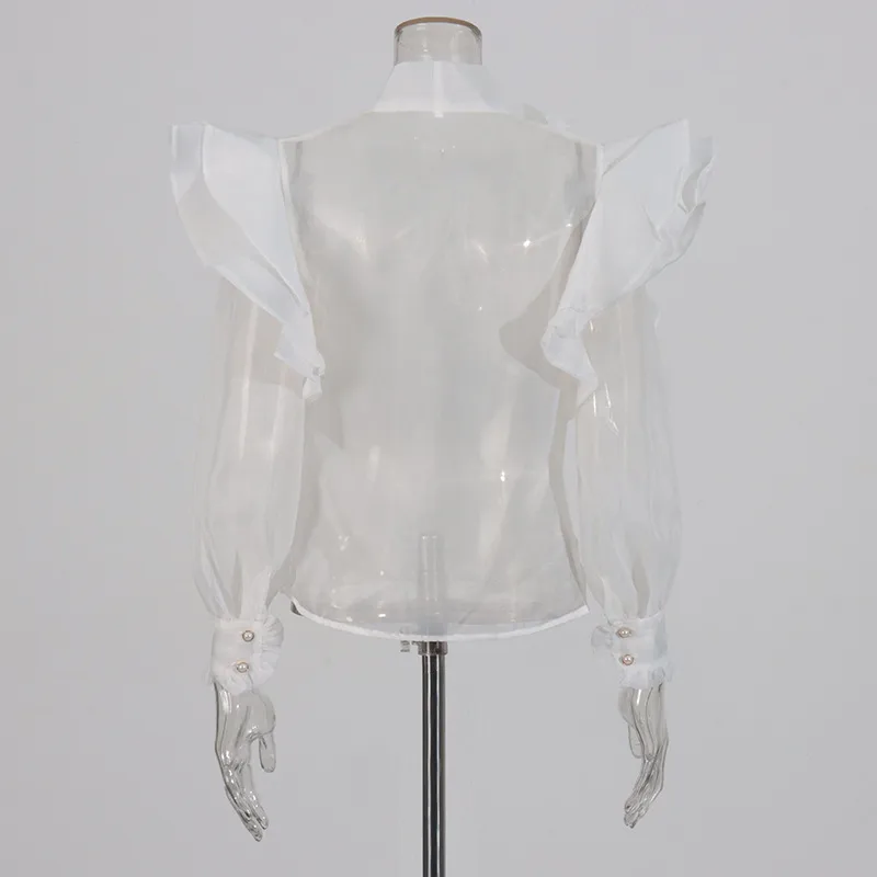 Elegant Auji Shalei Si Shirt Women's Fashion Design Sleeve Length Stand Collar Puff Sleeve Retro Style Solid Color Single Button display picture 7