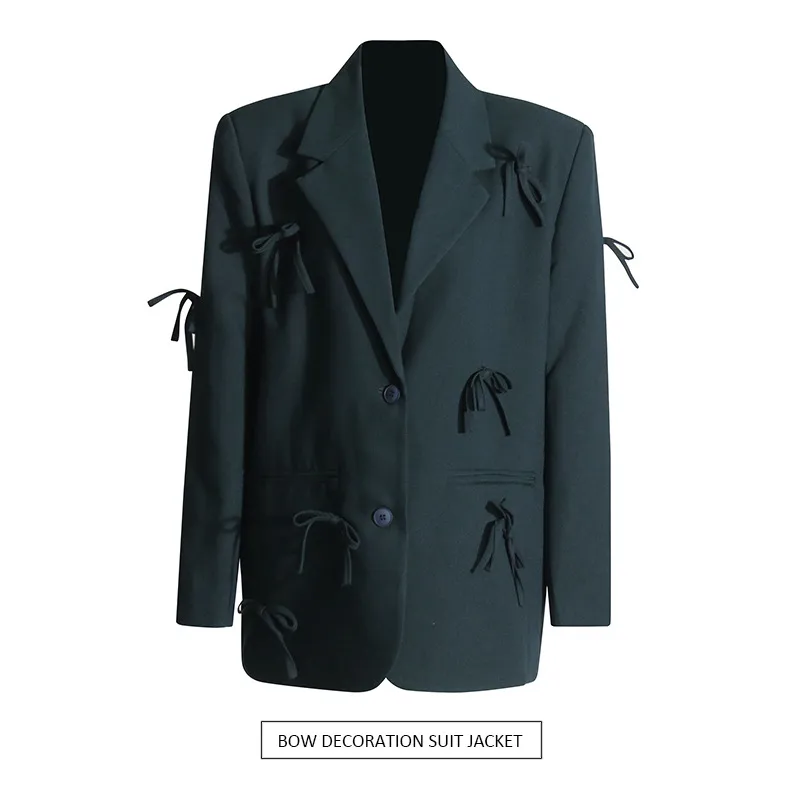 Casual Commute Style Women's Suit Jacket Butterfly Knot Design Splice Cotton Polyester Long Sleeve Loose Fit Suit Jacket display picture 2