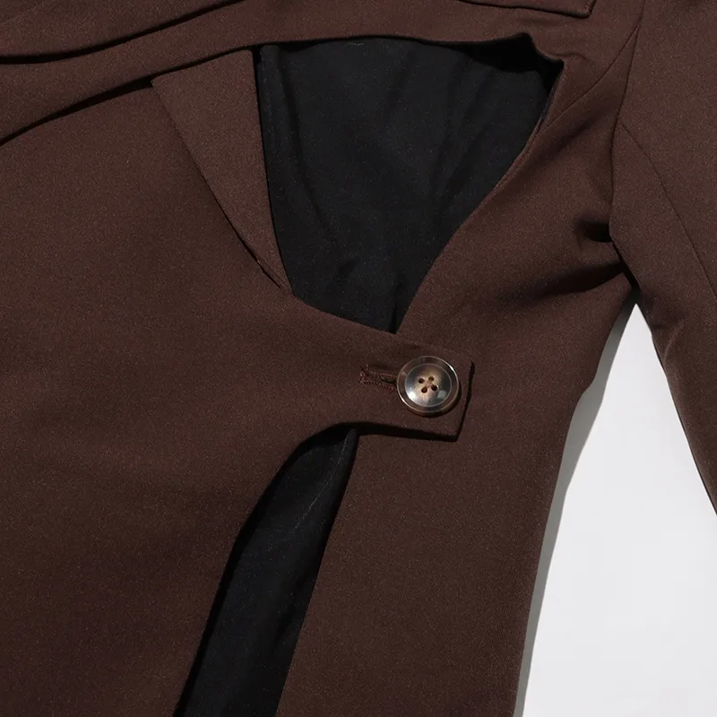 Elegant British Style Women's Business Casual Jacket Set Hollow Out Asymmetric Design High Waist Construction Luxury Feel display picture 9