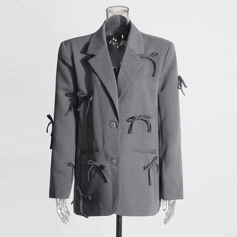 Casual Commute Style Women's Suit Jacket Butterfly Knot Design Splice Cotton Polyester Long Sleeve Loose Fit Suit Jacket display picture 8