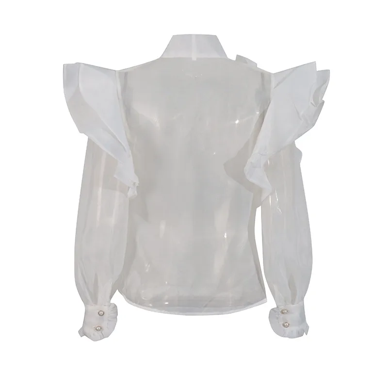Elegant Auji Shalei Si Shirt Women's Fashion Design Sleeve Length Stand Collar Puff Sleeve Retro Style Solid Color Single Button display picture 11