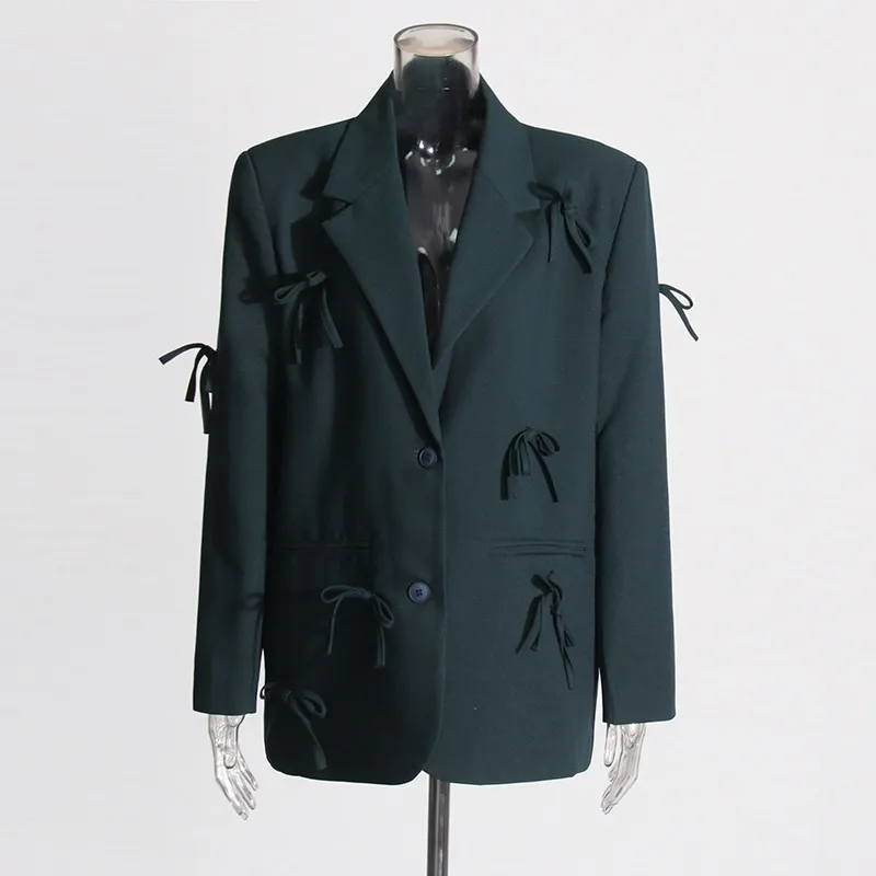 Casual Commute Style Women's Suit Jacket Butterfly Knot Design Splice Cotton Polyester Long Sleeve Loose Fit Suit Jacket display picture 3
