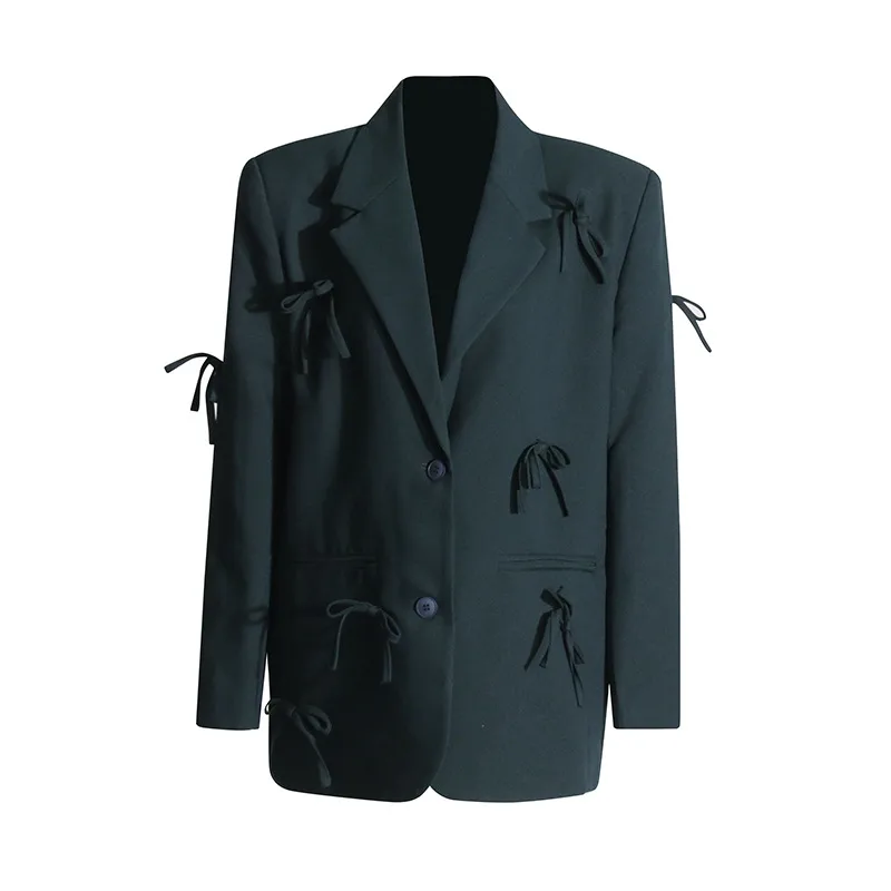 Casual Commute Style Women's Suit Jacket Butterfly Knot Design Splice Cotton Polyester Long Sleeve Loose Fit Suit Jacket display picture 10