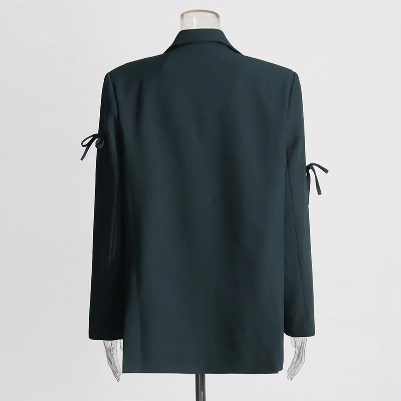 Casual Commute Style Women's Suit Jacket Butterfly Knot Design Splice Cotton Polyester Long Sleeve Loose Fit Suit Jacket display picture 4